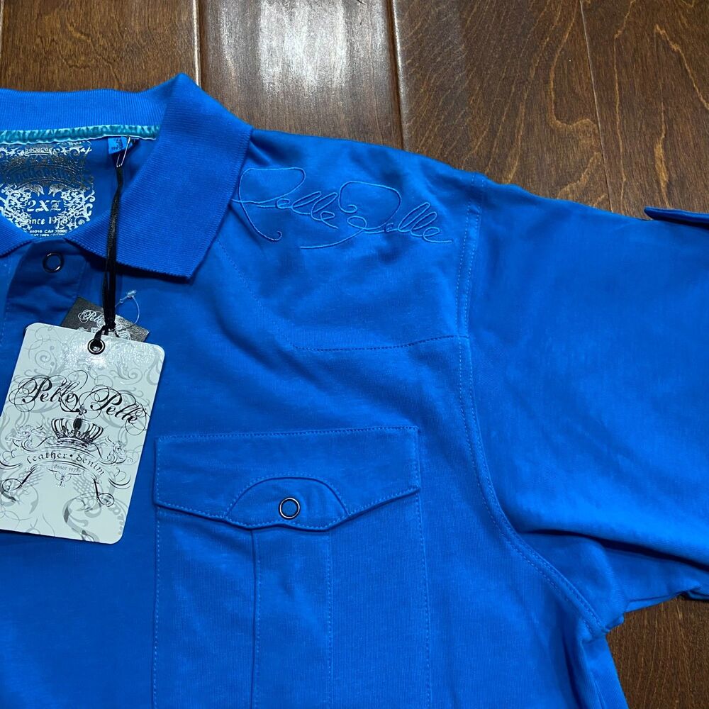 Pelle Pelle Vintage Y2K Ocean Blue Polo Shirt Cotton NWT Big & Tall Men's 2XL - Picture 2 of 8